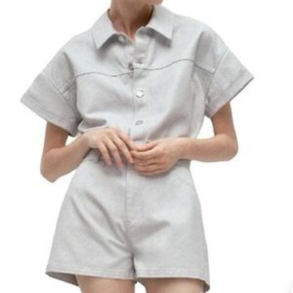 Zara metalic denim cotton shimmer short romper size M - Picture 1 of 8